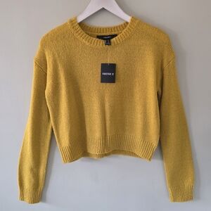 NWT Forever 21 S Modern Contemporary Spring Mustard Yellow Cropped Knit Sweater